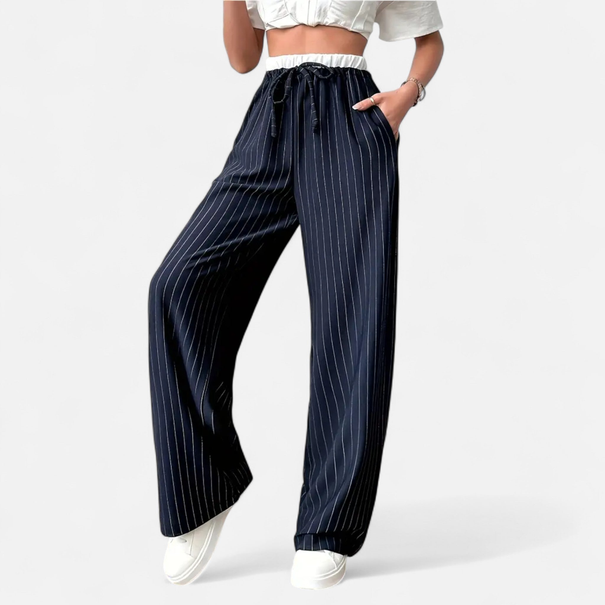 BYMARANO | Women’s Striped Trousers – Timeless Wide-Leg Sophistication