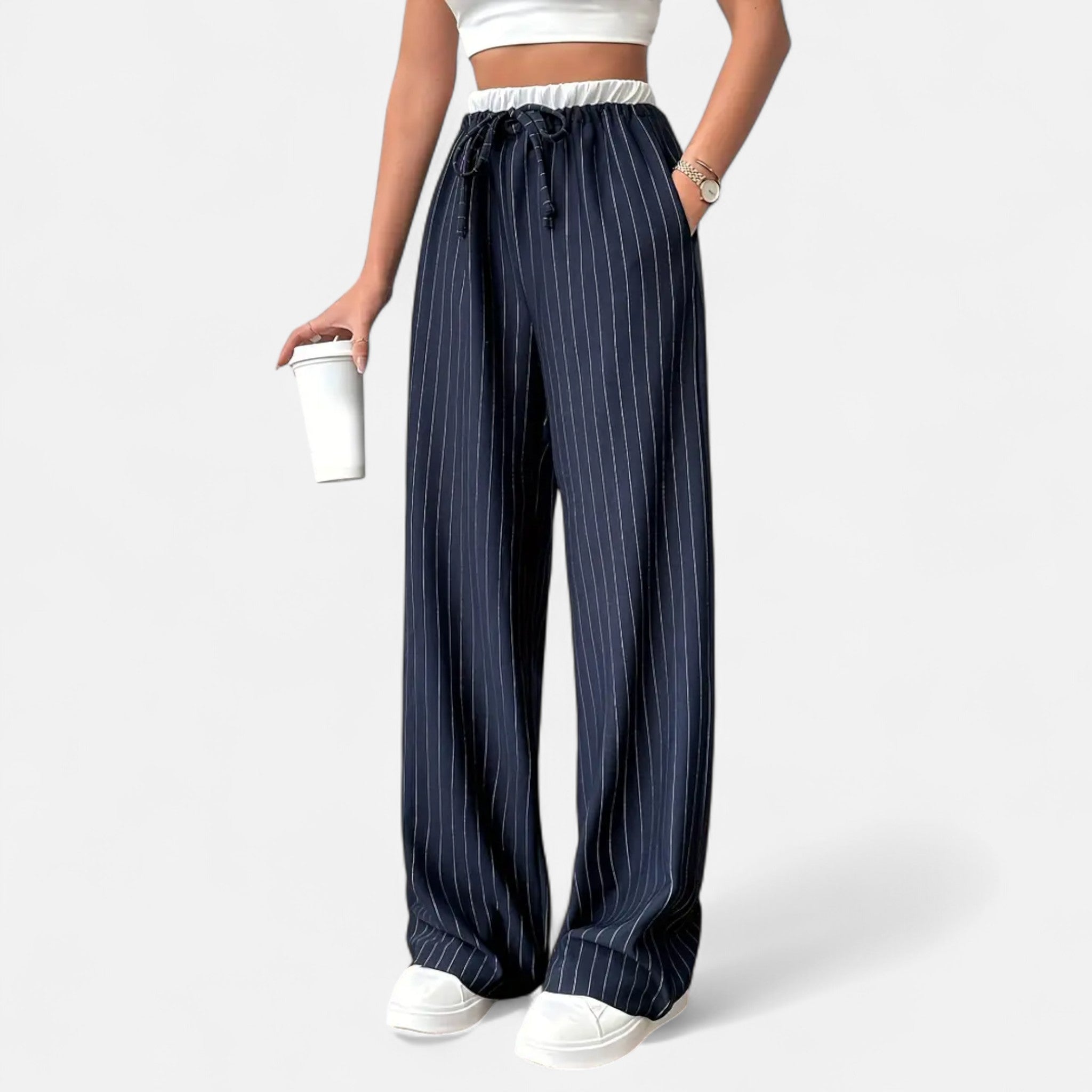 BYMARANO | Women’s Striped Trousers – Timeless Wide-Leg Sophistication